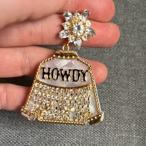 STATEMENT western jacket EARRINGS with rhinestone fringe that say HOWDY